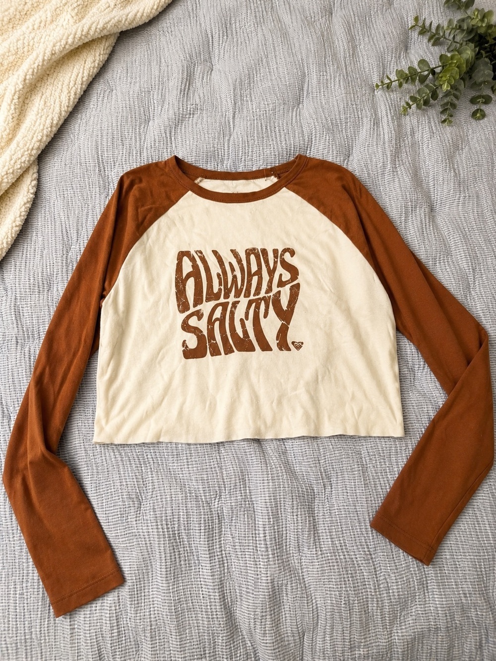 Roxy Cropped Raglan Long-Sleeve Tee - Cream & Rust
